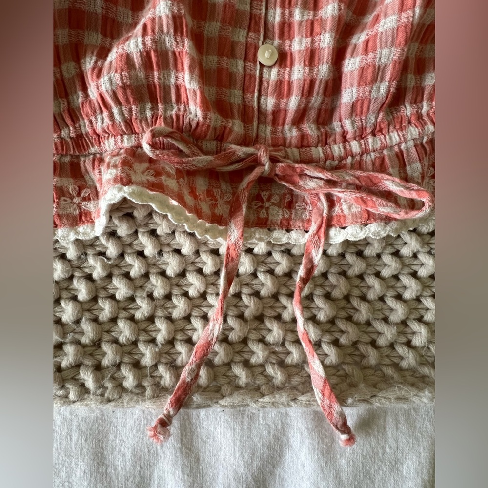 American Eagle Gingham Button Down Crop Top With … - image 7